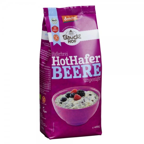 Bio-Porridge Hot Hafer Beere, ungesüsst-Demeter Bio-Haferbrei Beere Porridge aus Fairem Handel von Bauck Hof-Fairer Handel mit Hafer, Dinkel und Weizen in Europa-Fairtrade Bio-Haferbrei von Bauern aus Deutschland