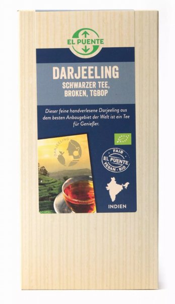 Bio-Darjeeling Schwarztee, TGBOP - broken-Bio-Schwarztee Darjeeling aus Fairem Handel El Puente-Fairer Handel mit Tee und Spezialitaeten-Fairtrade Bio-Schwarztee aus Darjeeling Indien