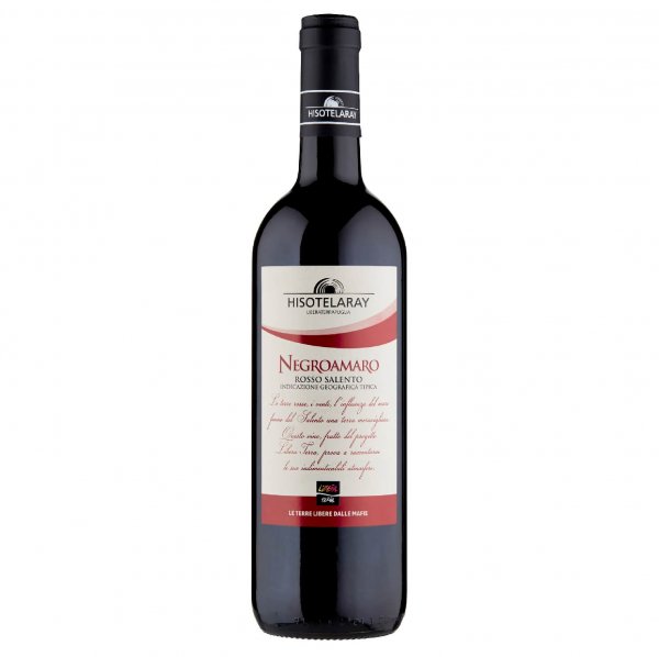 Bio-Negroamaro Rosso Salento Hiso Telaray 2018-Bio-Rotwein vegan aus Fairem Handel von Libera Terra-Fairer Handel mit Wein und Feinkost in Italien-Fairtrade Bio-Rotwein aus Apulien Italien