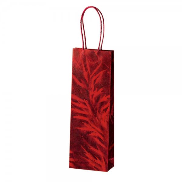 Geschenk-Tasche für Flasche, 'Persischer Flieder' - rot-Geschenk-Tasche Wein-Flasche rot aus Fairem Handel-Fairer Handel mit Papier und Geschenken-Fairtrade recycling Papier-Tasche aus Nepal
