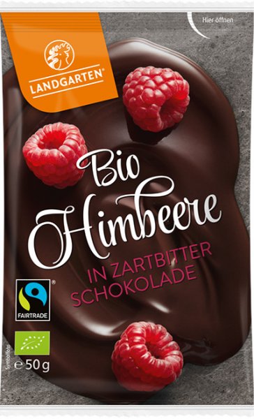 Bio-Himbeere in Zartbitterschokolade-Bio-Himbeere in Zartbitterschokolade Fairtrade von Landgarten-Fairer Handel mit Fruechten, Kakao und Schokolade-Fairtrade Bio-Beeren in Schokolade aus Oesterreich